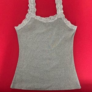 grey lace trim tank top